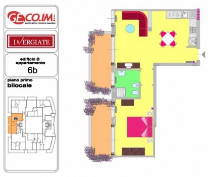 Planimetria Bilocale 6B primo piano Vergiate posizione centralissima • Gecoim Srl