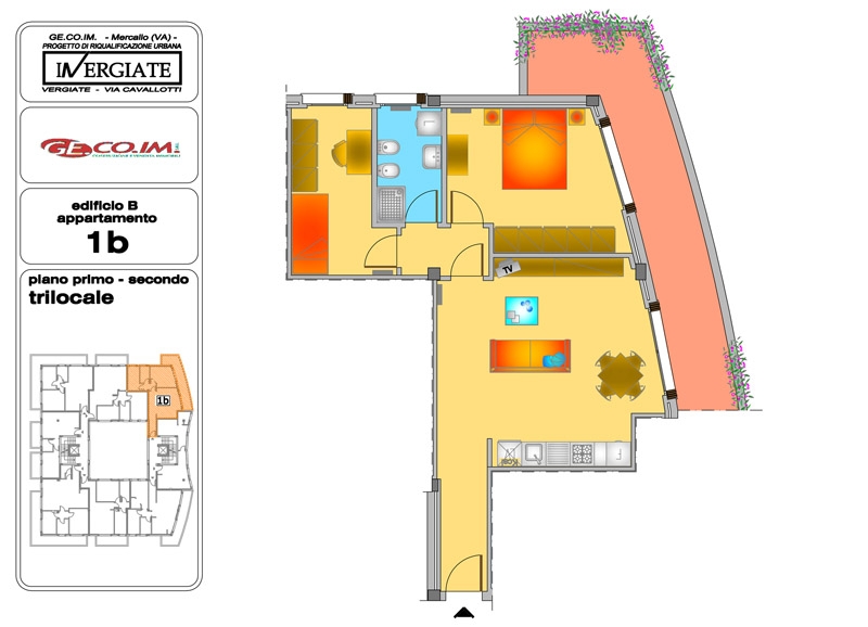 Planimetria Trilocale 1B primo piano Vergiate posizione centralissima • Gecoim Srl